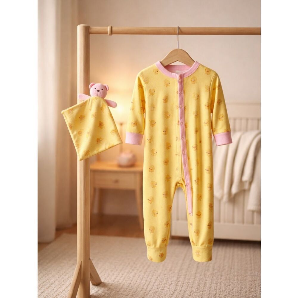NWT Max & Olivia Baby Girls Snug Fit One Piece with Feet Yellow Pink - 18M